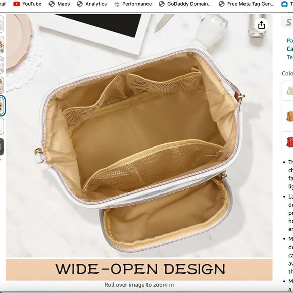 SuitShine Travel Makeup Bag Organizer PU Leather Checkered Cosmetic Bag - Picture 9 of 10